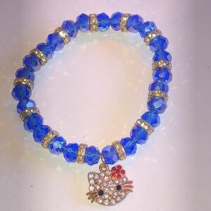 Hello Kitty Blue Crystal CZ Rhinestone Stretchy Bracelet